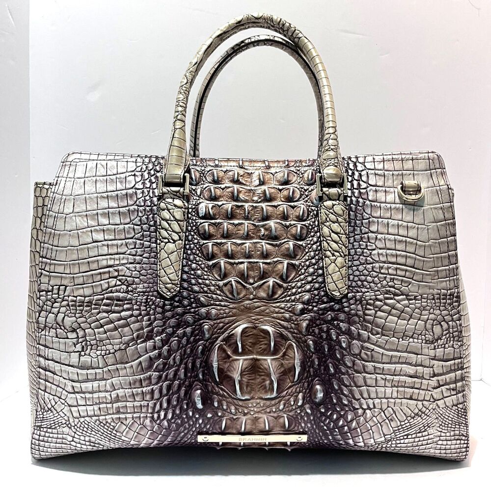 Brahmin Finley Carryall Chardonnay Leather Melbourne Croc Embossed Lg Tote